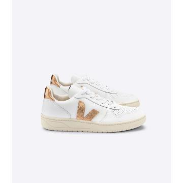 Veja V-10 LEATHER Tenisky Damske White/Gold | SK 641CTV